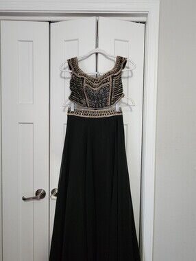 Rachel Allan Beaded Black Two-Piece Evening Prom Dress